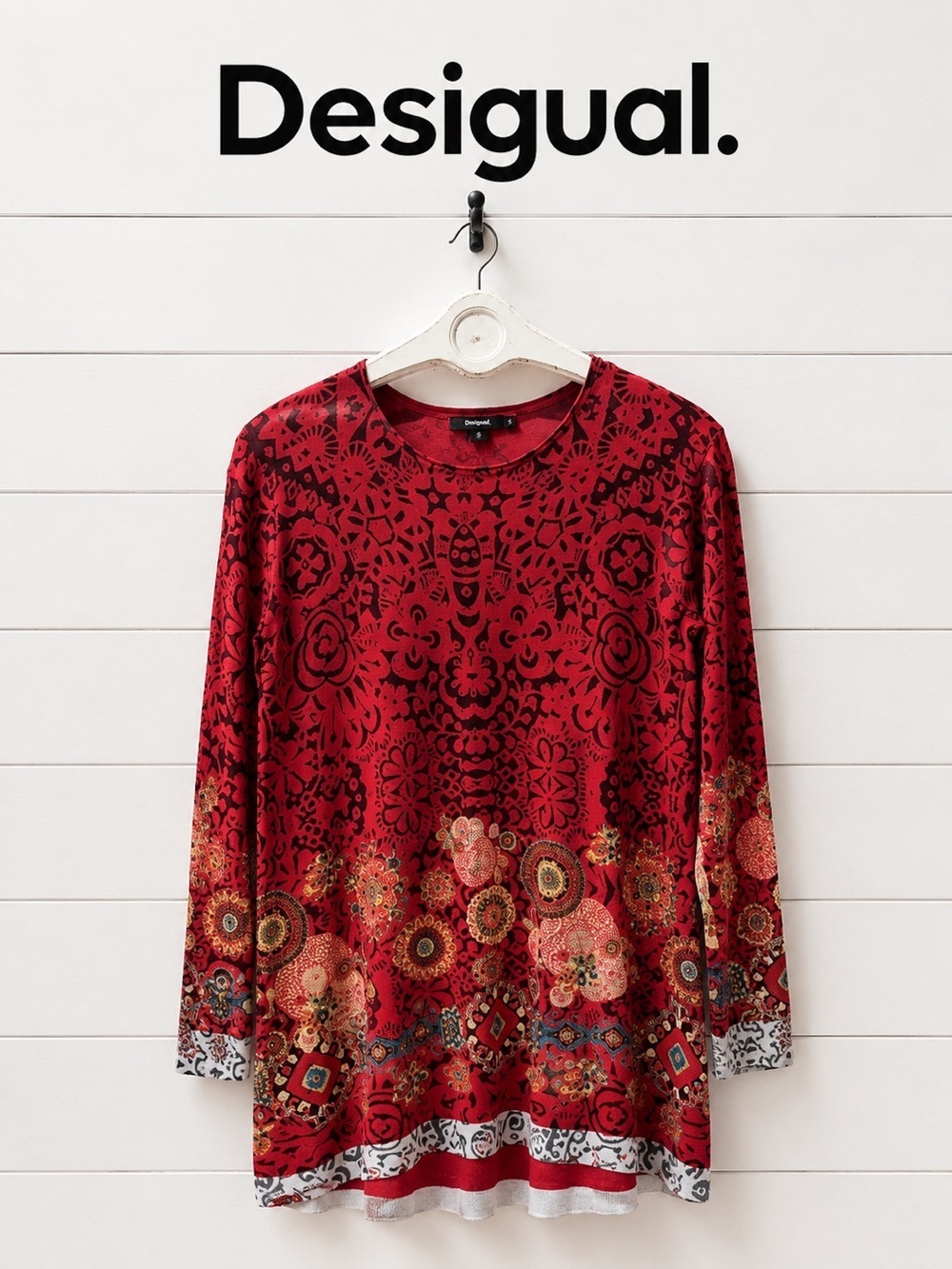 DESIGUAL Women's Red Patterned Tunic size S .